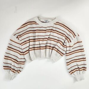 Love Knits Striped Cozy Cropped Sweater Balloon Sleeve Women's‎ Size XL